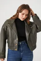 Women's Faux Leather Moto Jacket in Grey, 1X