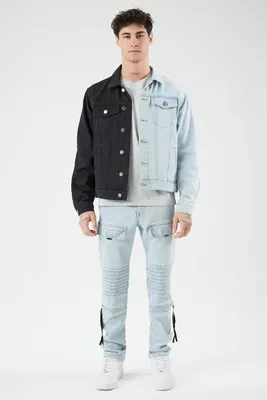 Men Slim-Fit Moto Cargo Jeans in Light Denim, 31