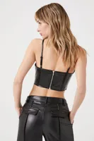 Women's Faux Leather Corset Cropped Cami in Black Small