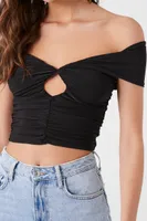 Women's Off-the-Shoulder Shirred Crop Top