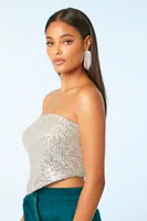 Women's Sequin Cropped Tube Top in Silver Large