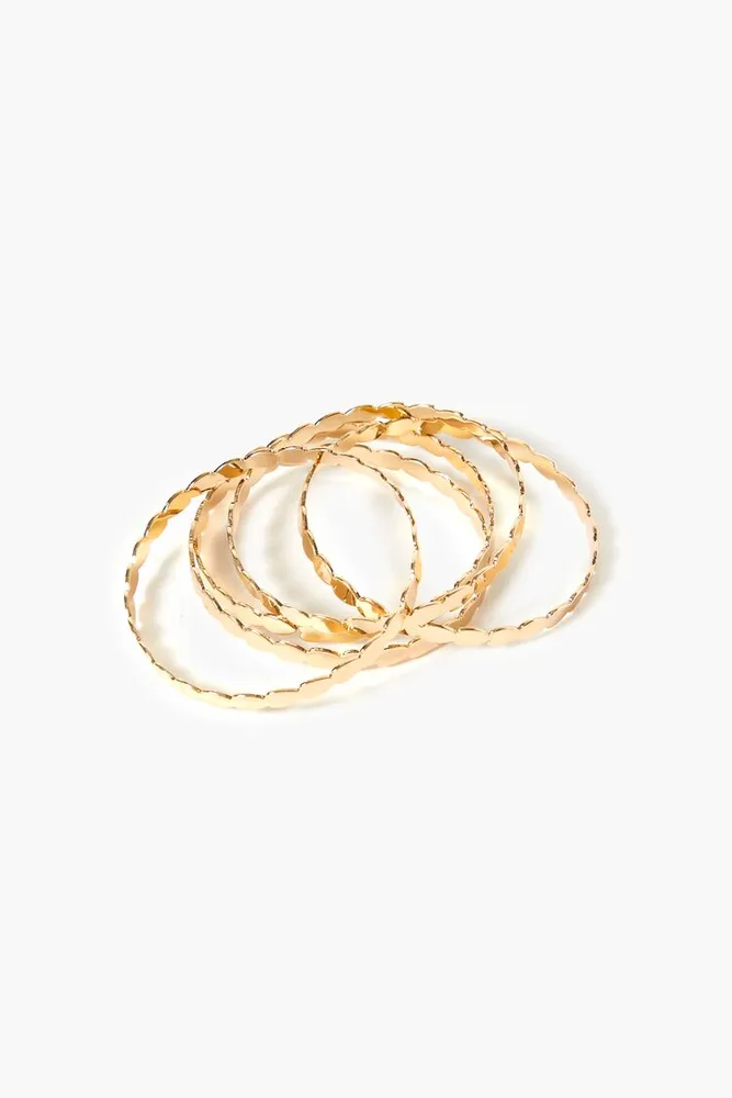 Women's Scalloped Bangle Bracelet Set in Gold