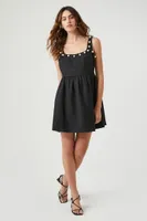 Women's Faux Pearl-Trim Tweed Mini Dress in Black, XL