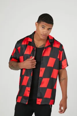 Men Checkered Short-Sleeve Shirt in Black/Red Medium