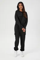 Women's Waffle Knit Pocket Pullover in Black Medium