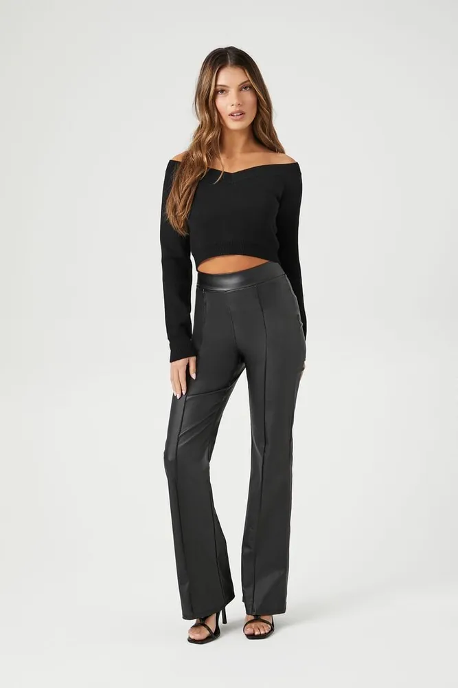 Women's Faux Leather Straight-Leg Pants in Black Medium