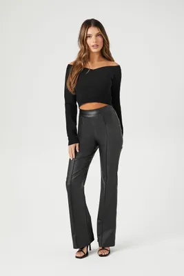 Women's Faux Leather Straight-Leg Pants in Black Small