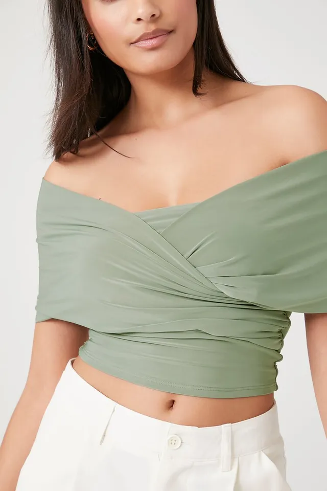 Olive Ribbed Halter Cropped Tank