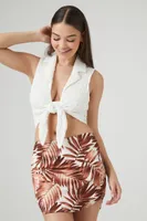 Women's Tropical Leaf Dolphin-Hem Mini Skirt in Cappuccino Large