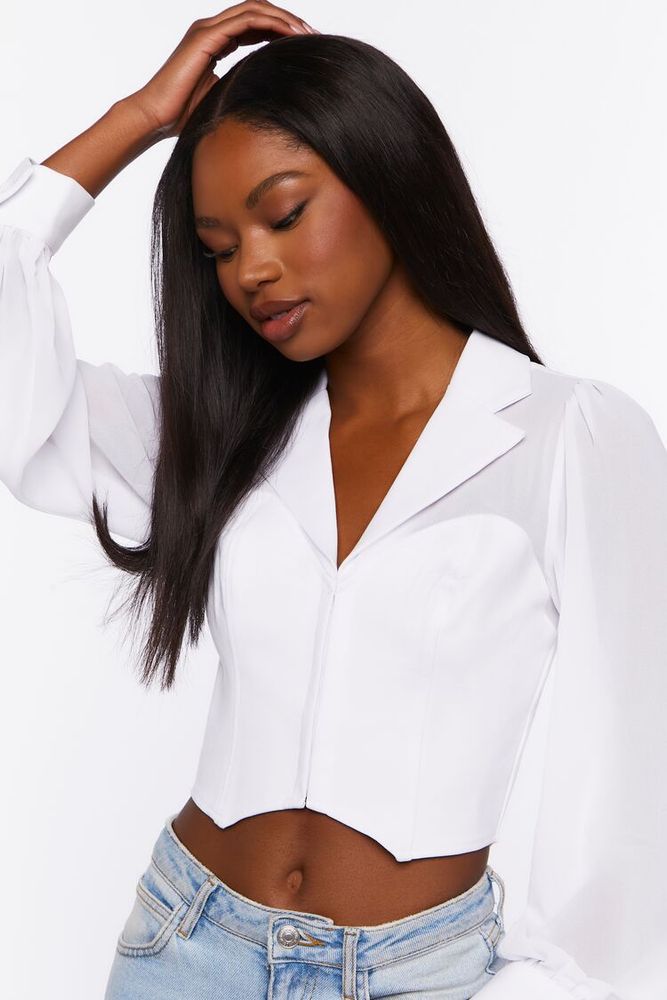 Women's Hook-and-Eye Long-Sleeve Shirt in White Large