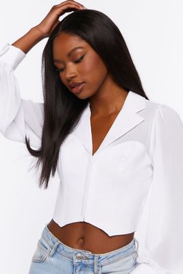 Women's Hook-and-Eye Long-Sleeve Shirt in White Large