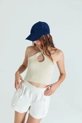 Women's Compact Ribbed Knit Crop Top in Cream Large