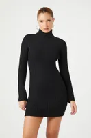 Women's Turtleneck Mini Sweater Dress Black,