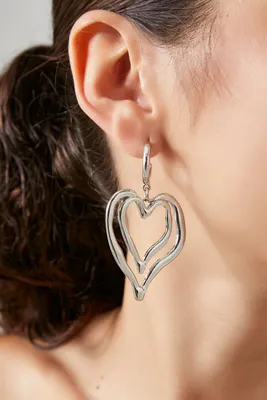 Women's Drop Heart Earrings in Silver