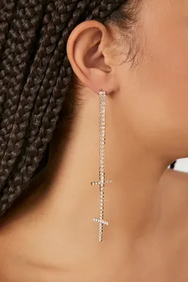 Women's Rhinestone Cross Duster Earrings in Gold/Clear