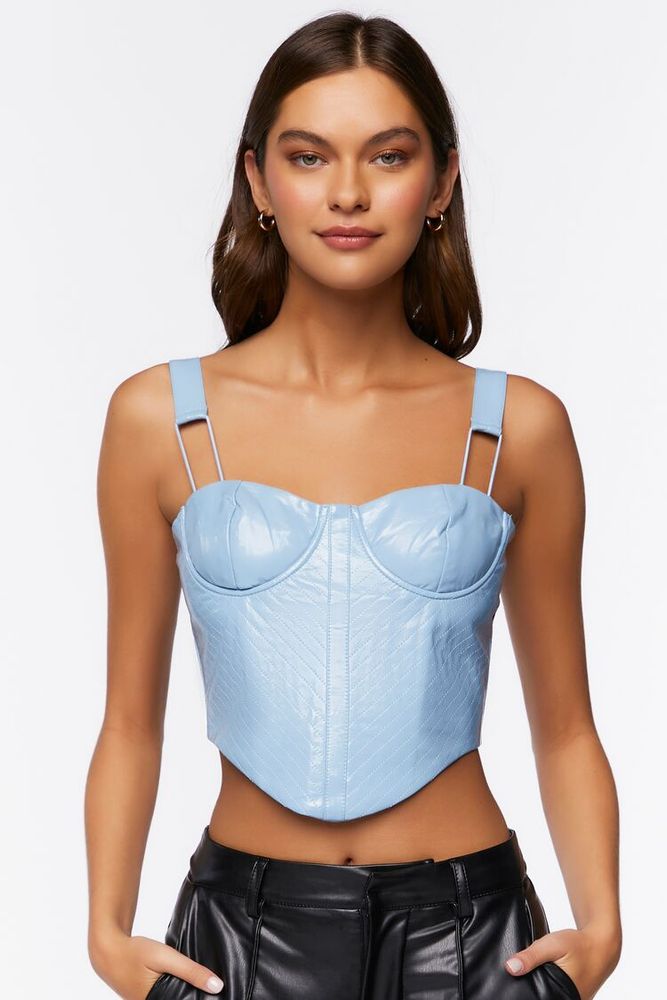 Forever 21 Women's Faux Leather Bustier Crop Top in Faience, XL