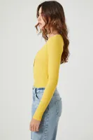 Women's Ribbed Knit Long-Sleeve Bodysuit in Maize Large