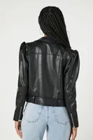 Women's Puff-Sleeve Moto Jacket in Black, XS