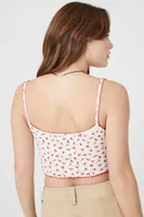 Women's Cherry Print Lace-Up Cami in White/Red, XS