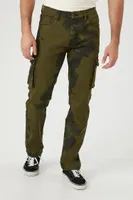 Men Marble Print Cargo Jeans in Olive/Black, 29