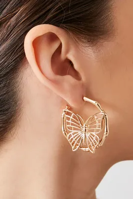 Women's Butterfly Bamboo Hoop Earrings in Gold
