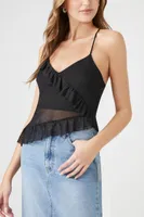 Women's Sheer Mesh Ruffled Cami Medium