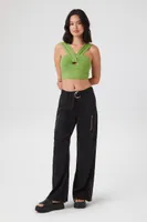 Women's Belted Straight-Leg Utility Pants in Black, XS