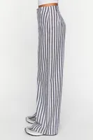 Women's Linen-Blend Striped Wide-Leg Pants in Navy/White, XS