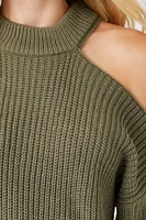 Women's Asymmetrical Open-Shoulder Sweater in Green Small