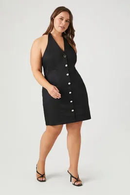 Women's Button-Front Halter Dress