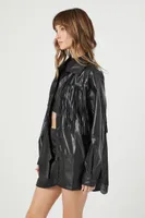 Women's Faux Leather Fringe Shacket Black