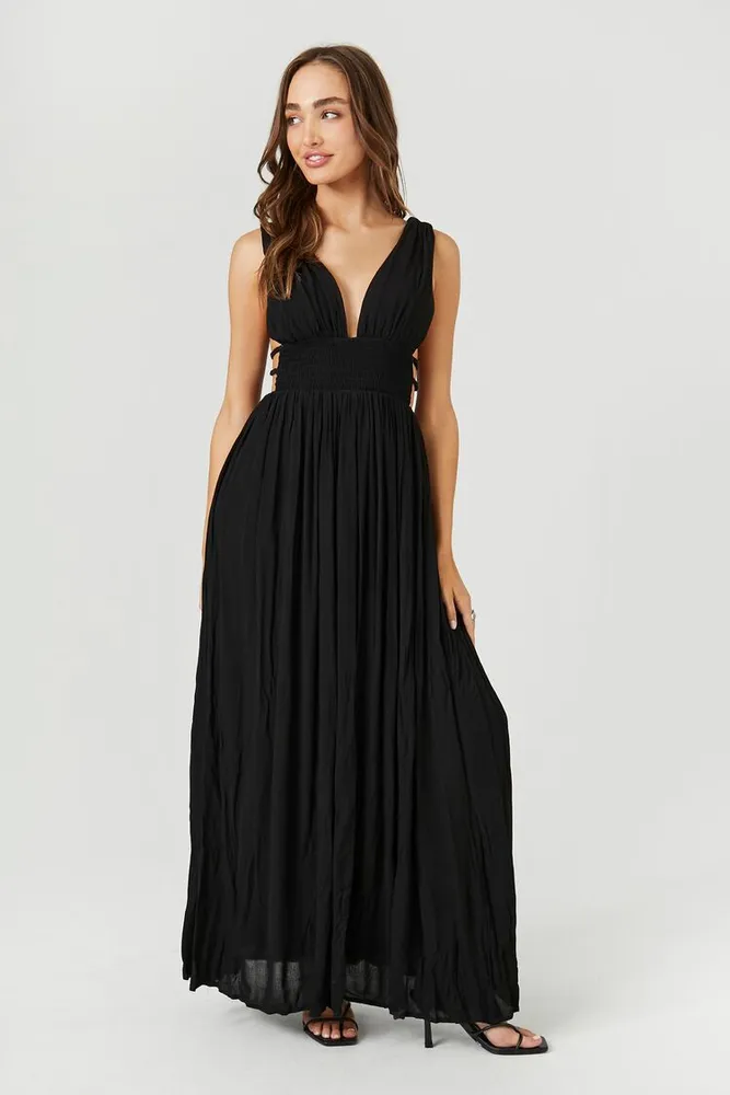 Women's Plunging Maxi Dress in Black Small