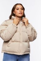 Women's Quilted Puffer Jacket in Khaki, 0X