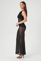 Women's Sheer Mesh Bodycon Maxi Dress in Black Large