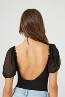 Women's Puff-Sleeve Scoop Bodysuit in Black, XL