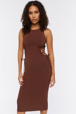 Women's Crisscross Cutout Midi Dress in Chocolate Medium