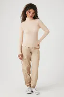 Women's Poplin High-Rise Cargo Joggers in Khaki Small