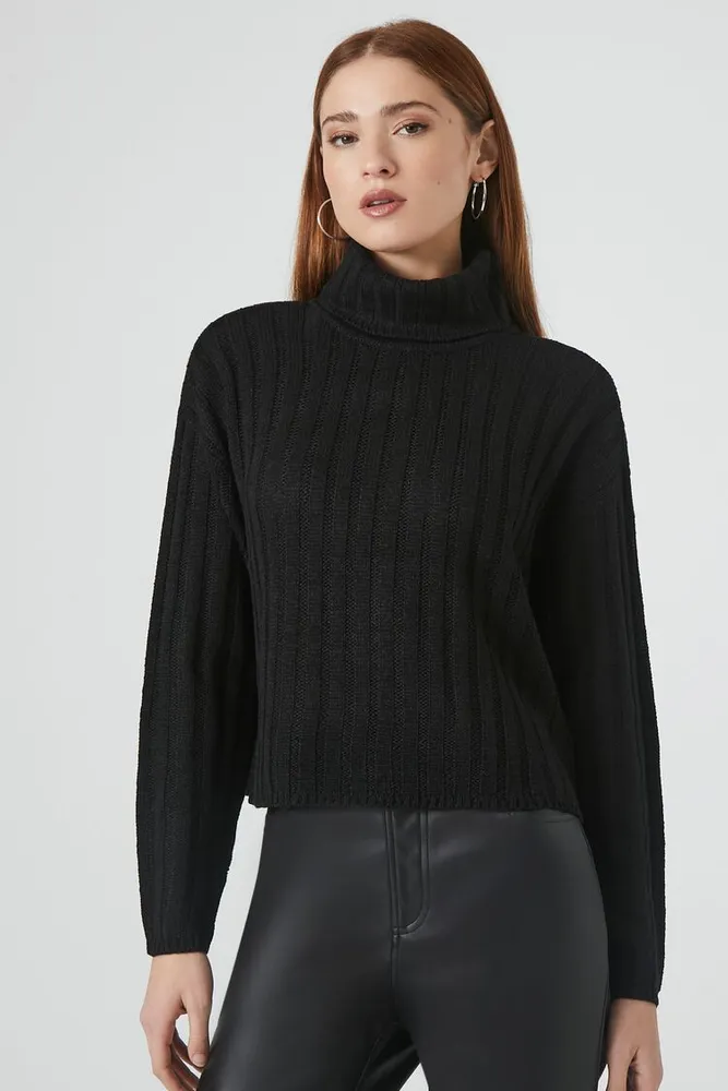 Forever 21 Women's Turtleneck Ribbed Knit Sweater in Black Medium