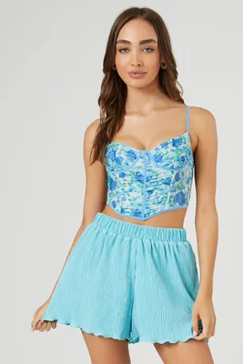 Women's Crinkled Lettuce-Edge Shorts Blue