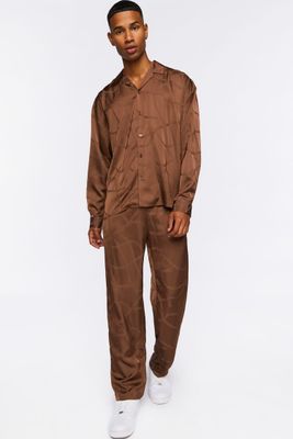Men Chain Print Slim-Fit Pants in Dark Brown, XL