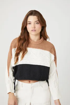 Women's Cropped Colorblock Sweater in Black Large