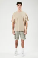 Men Drawstring Denim Shorts in Light Olive Small