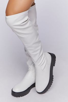 Women's Over-the-Knee Lug-Sole Boots in White, 8