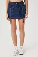 Women's Denim Cargo Mini Skirt in Dark Denim Small