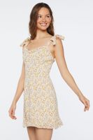 Women's Floral Print Tie-Strap Mini Dress in Cream Medium