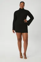 Women's Turtleneck Mini Sweater Dress Black,