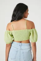 Women's Chiffon Off-the-Shoulder Crop Top in Pistachio Small