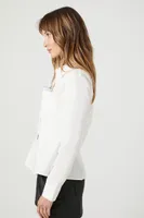 Women's Pleated Poplin Shirt in White Medium