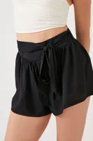 Women's Tie-Waist Mid-Rise Shorts in Black Large