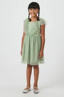 Girls Butterfly-Sleeve Dress (Kids) in Mint, 13/14